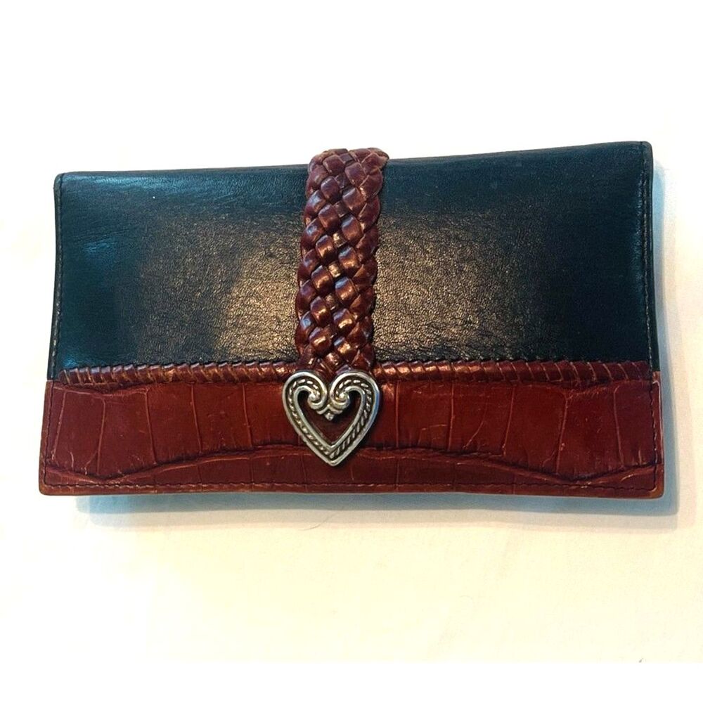 Vintage Brighton Wallet Leather Logo Heart Croc Black & Brown Bifold *READ